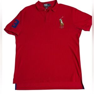 Polo Ralph Lauren Big Flesh Pony Red Polo Shirt Men’s Large #3 Sleeve